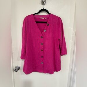 Soft Surroundings Pink Button Front Cardigan Top Women’s Sz L 100% Cotton 3/4